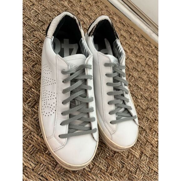 NWOT P448 Queens John Low Top White Sneakers Zebra Animal Calf Hair, $245 - Picture 4 of 10